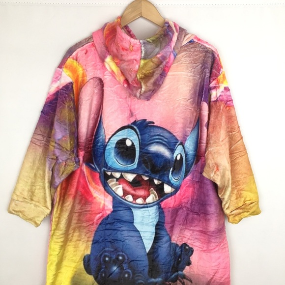 Disney Lilo & Stitch COMFY Wearable Blanket Hoodie Unisex Sz M Blue Yellow Pink - Picture 7 of 12